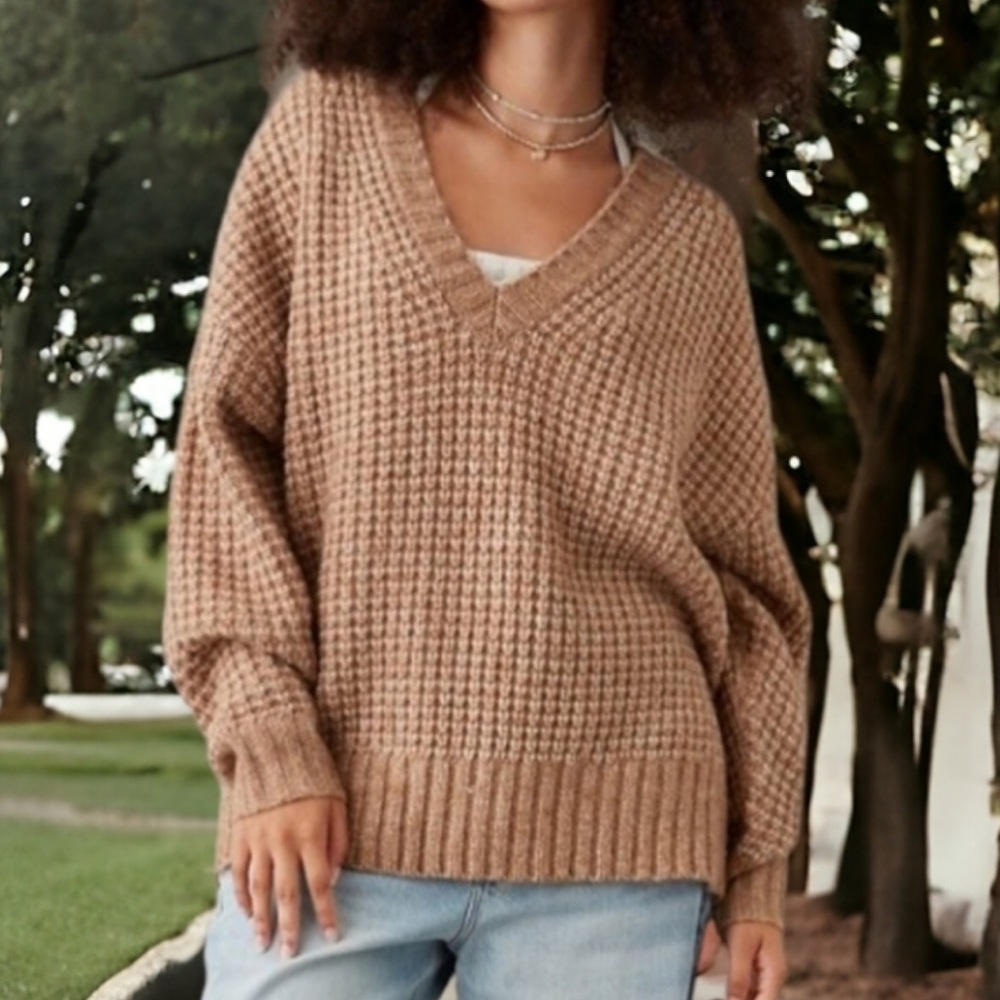 AE whoa so cozy waffle sweater in brown